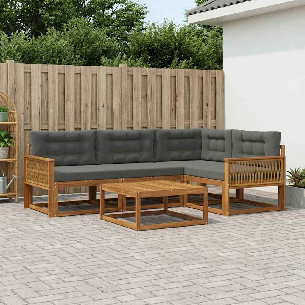 vidaXL Set de canapele de exterior cu pernă 5 pcs Natural și Antracit