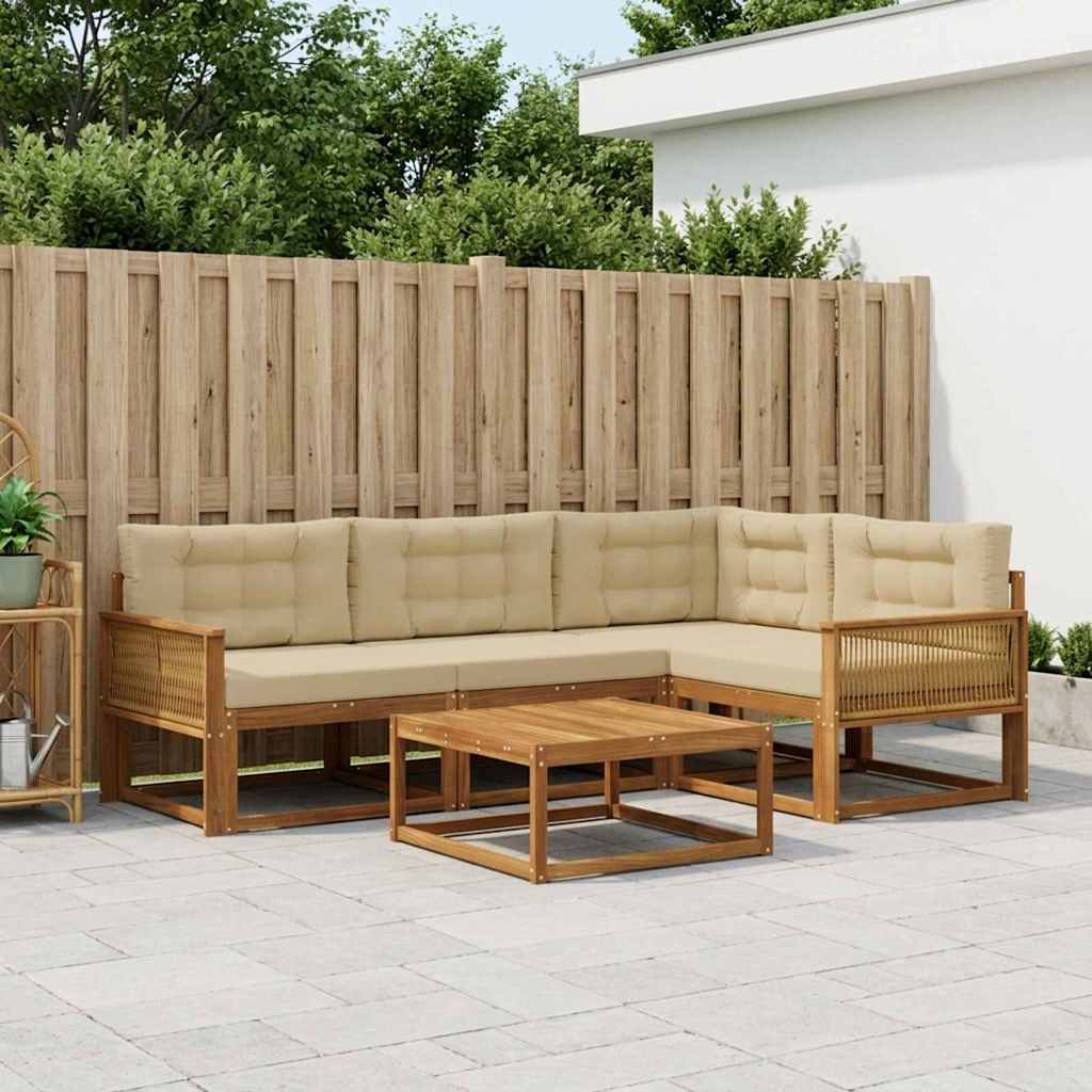 vidaXL Set de canapele de exterior cu pernă 5 pcs Natural și Bej