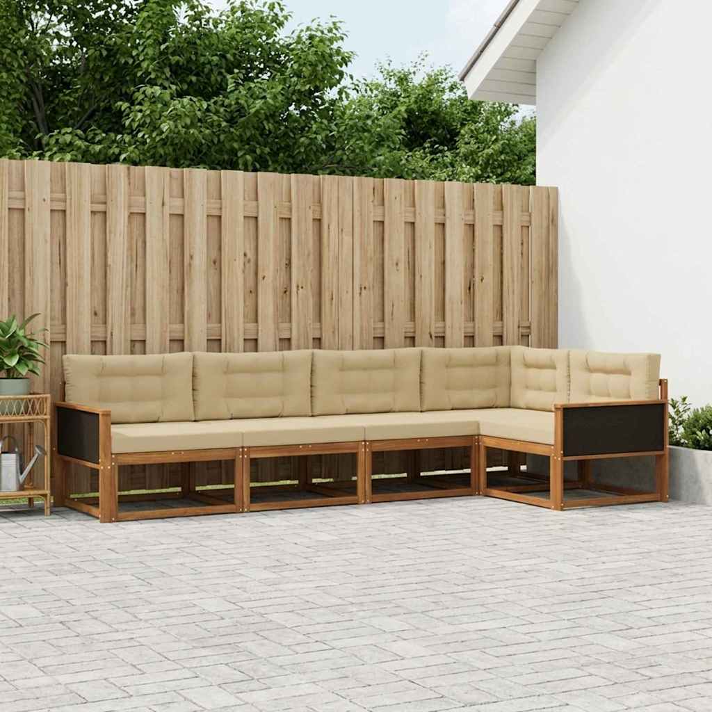 Udendørs sofagruppe i akacietræ - 5-pers. modulsofa, naturlig/beige