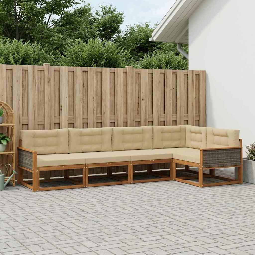 vidaXL Set de canapele de exterior 5 pcs Natural și Bej