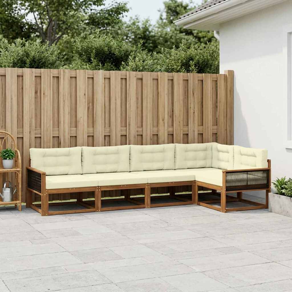 vidaXL Set de canapele de exterior cu pernă 5 pcs Natural și Crem