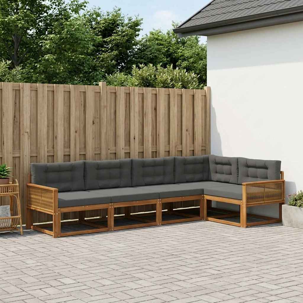 vidaXL Set de canapele de exterior cu pernă 5 pcs Natural și Antracit