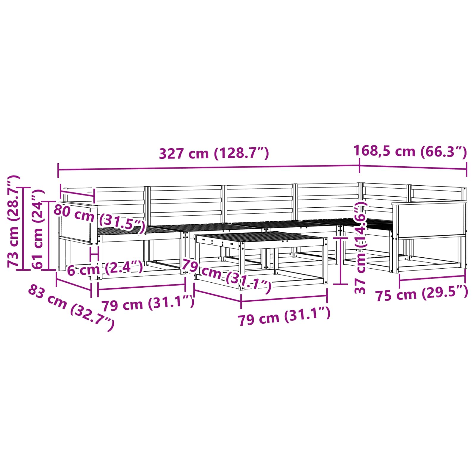 Buiten bankenset 6 pcs Naturel Massief Acaciahout image 8