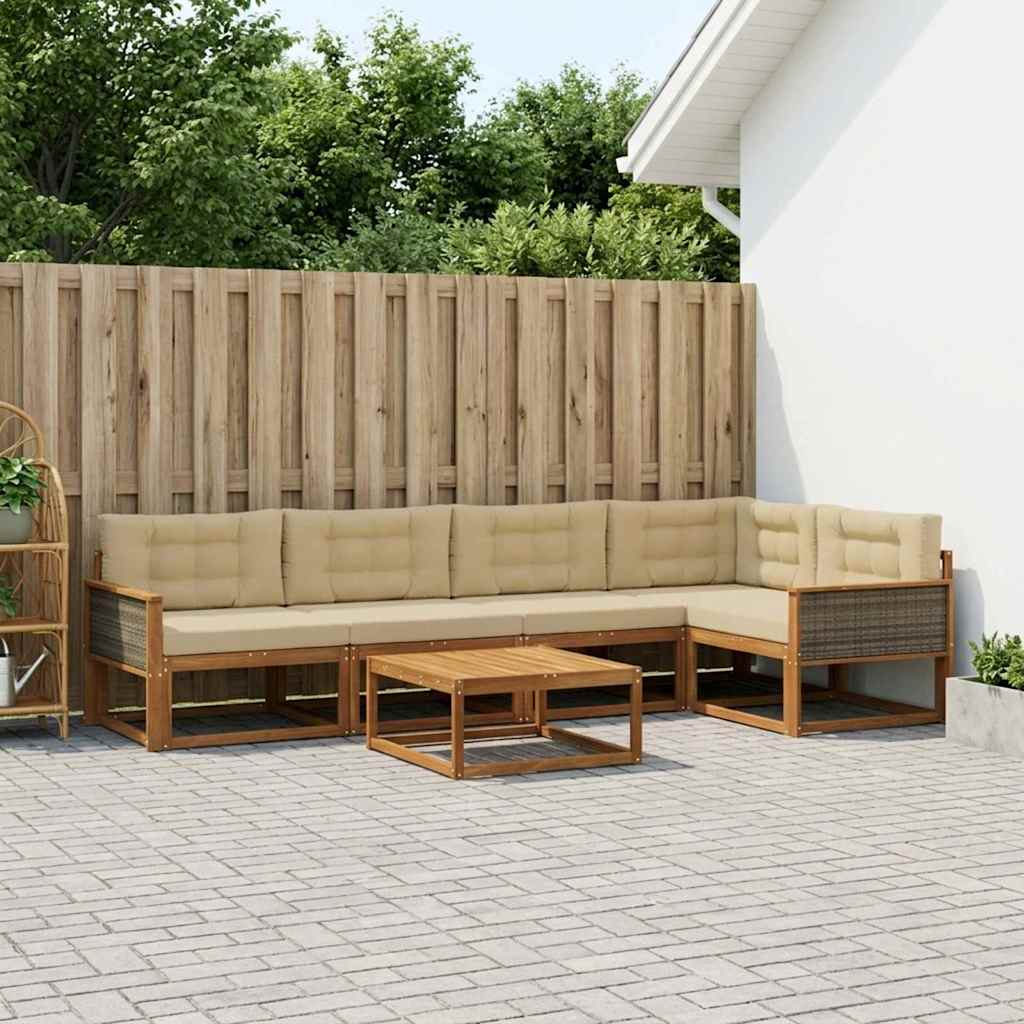 vidaXL Set de canapele de exterior cu pernă 6 pcs Natural și Bej