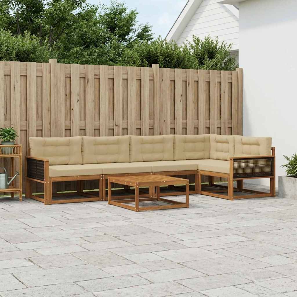 vidaXL Set de canapele de exterior cu pernă 6 pcs Natural și Bej