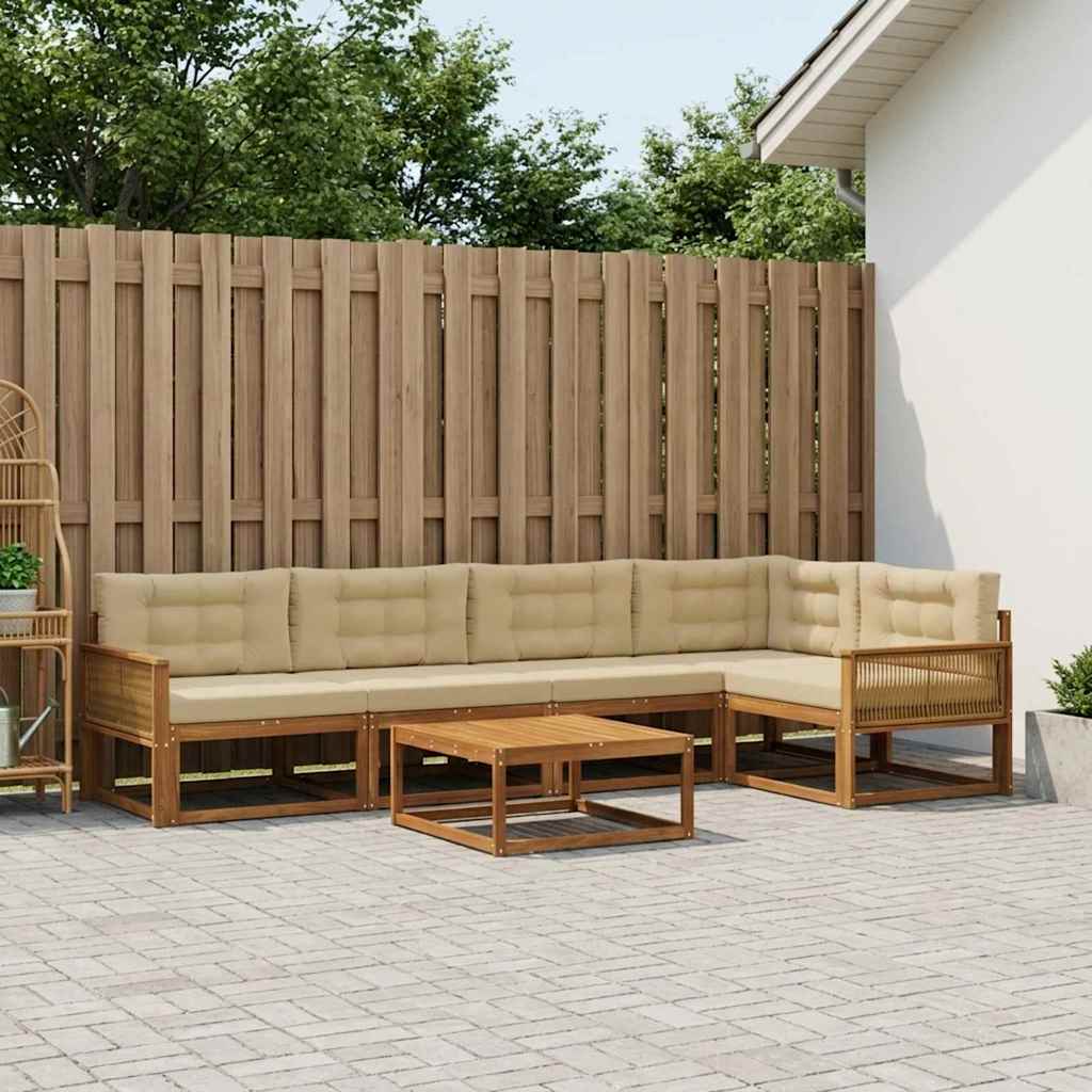 vidaXL Set de canapele de exterior cu pernă 6 pcs Natural și Bej