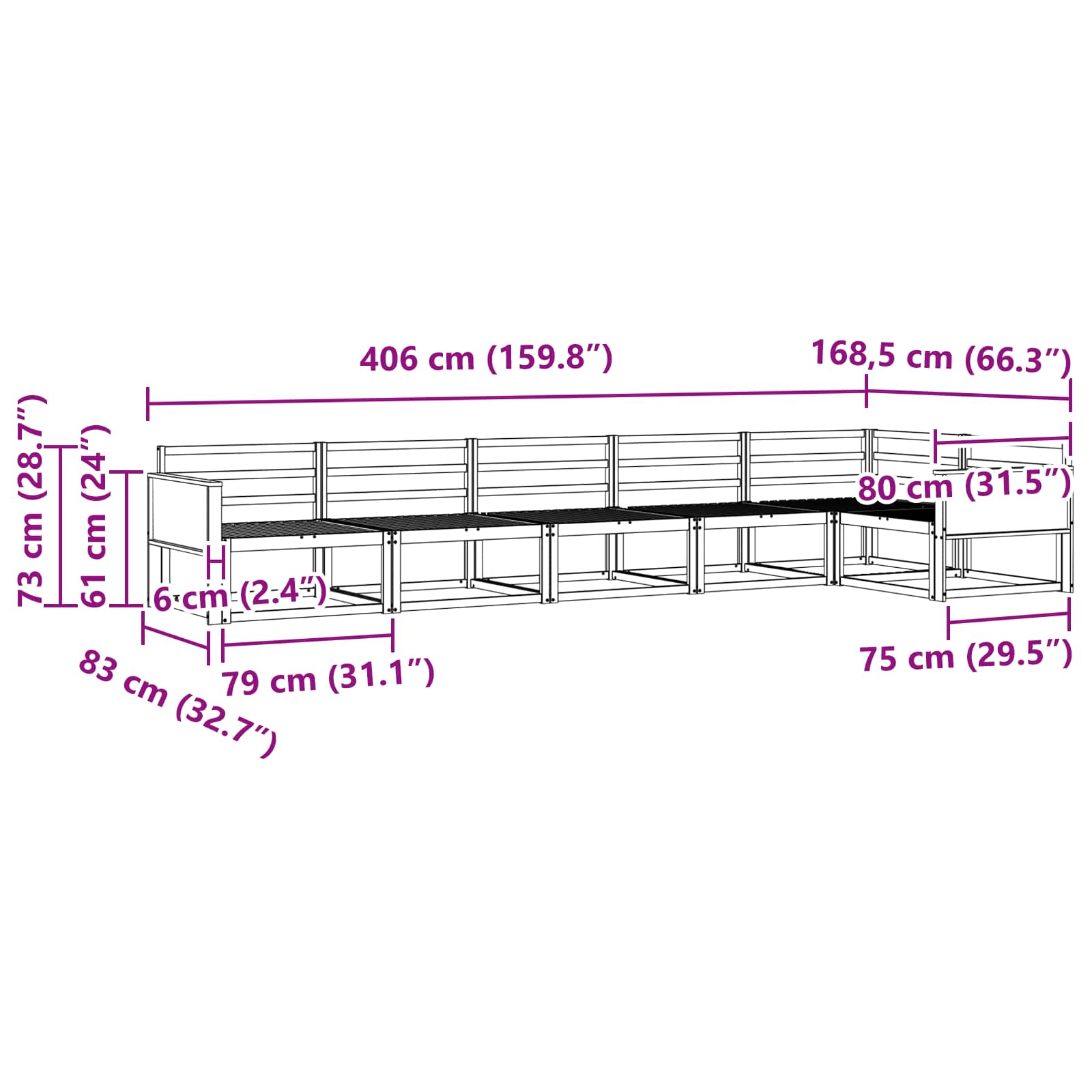 Buiten bankenset 6 pcs Naturel Massief Acaciahout image 6