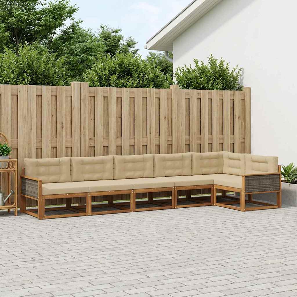 vidaXL Set de canapele de exterior cu pernă 6 pcs Natural și Bej