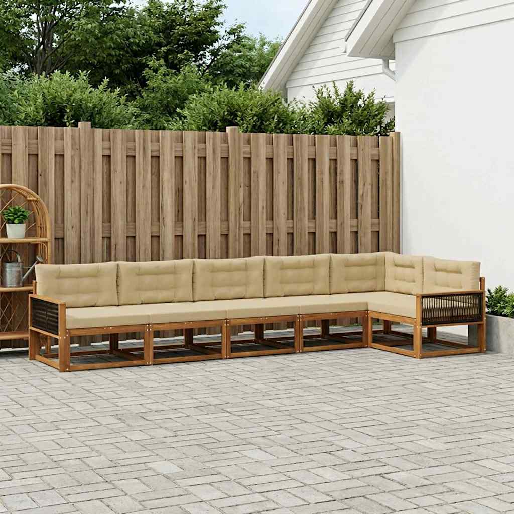 vidaXL Set de canapele de exterior cu pernă 6 pcs Natural și Bej