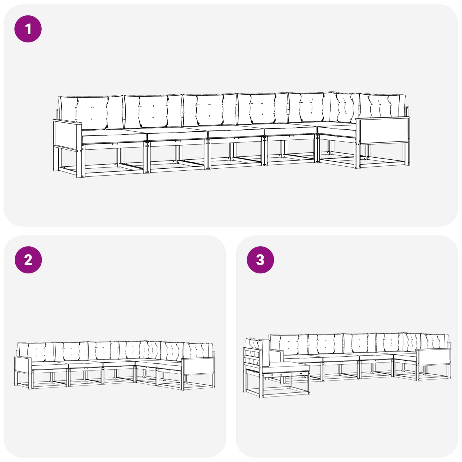 Zunanja garnitura za sedenje 6 pcs Naravna in svetlo siva - slika 7