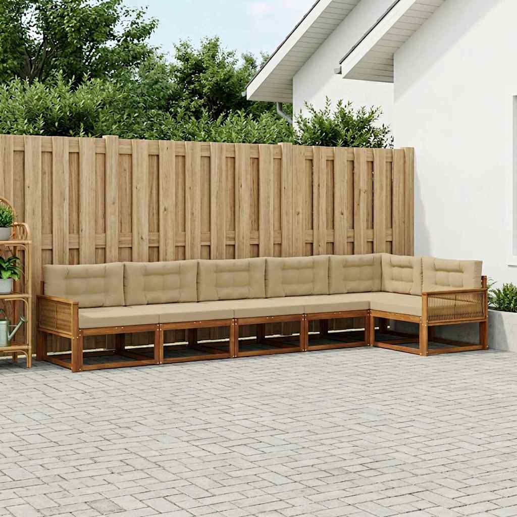 vidaXL Set de canapele de exterior cu pernă 6 pcs Natural și Bej