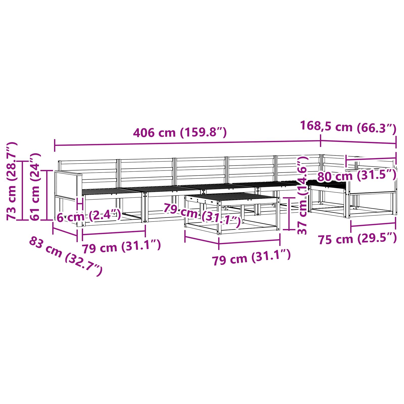 Buiten bankenset 7 pcs Naturel Massief Acaciahout image 8