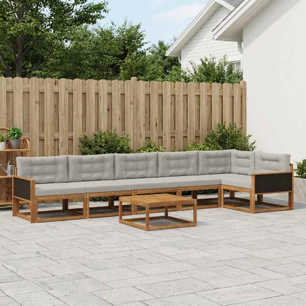 vidaXL Set de canapele de exterior 7 pcs Natural și Gri deschis
