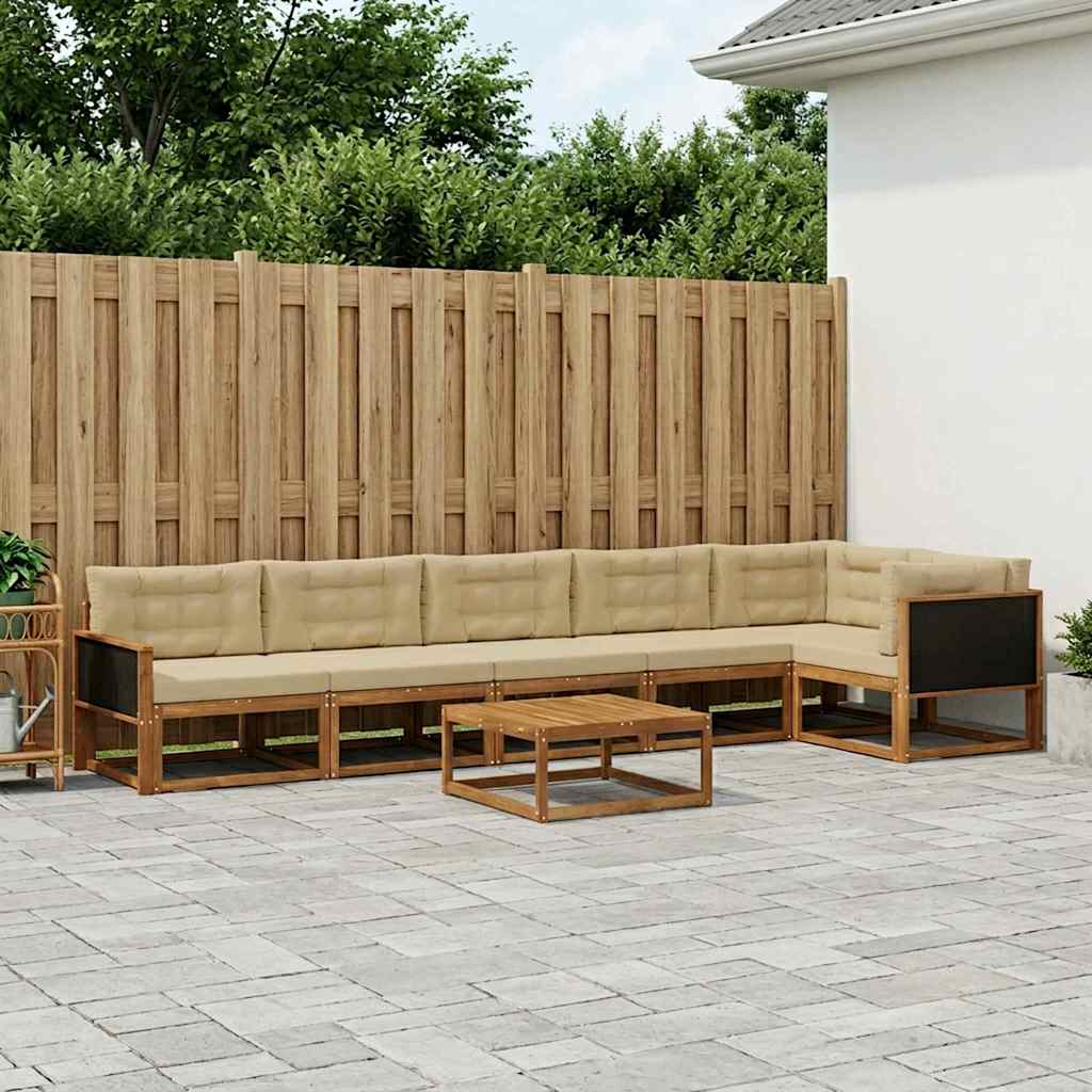 vidaXL Set de canapele de exterior cu pernă 7 pcs Natural și Bej