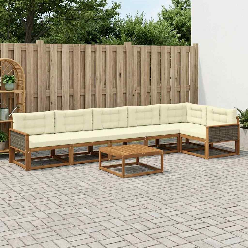 vidaXL Set de canapele de exterior cu pernă 7 pcs Natural și Crem