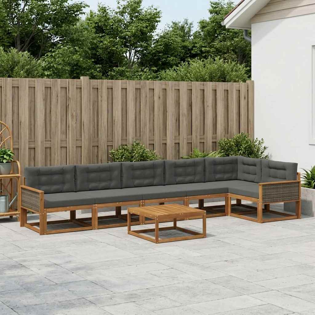 vidaXL Set de canapele de exterior cu pernă 7 pcs Natural și Antracit