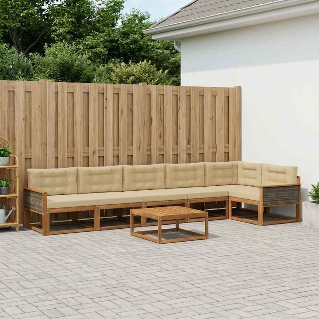 vidaXL Set de canapele de exterior cu pernă 7 pcs Natural și Bej