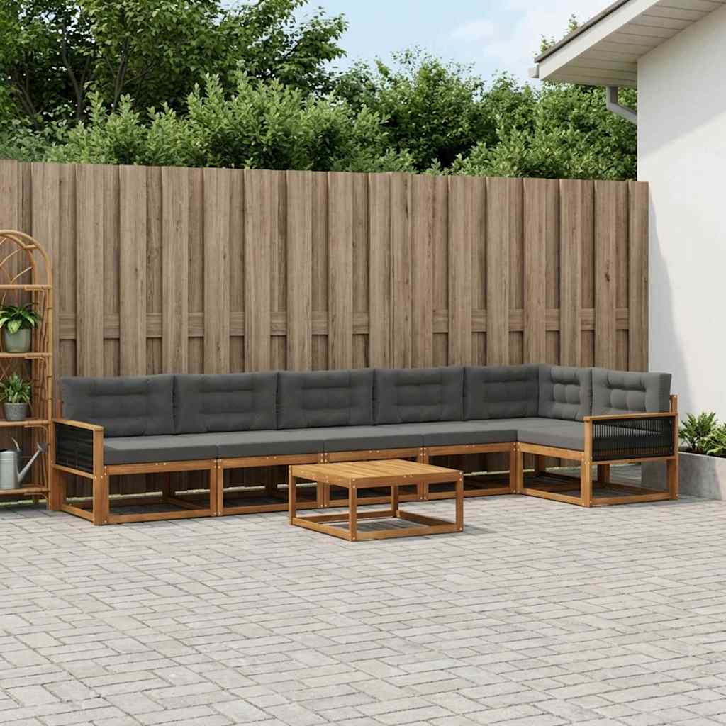 vidaXL Set de canapele de exterior cu pernă 7 pcs Natural și Antracit