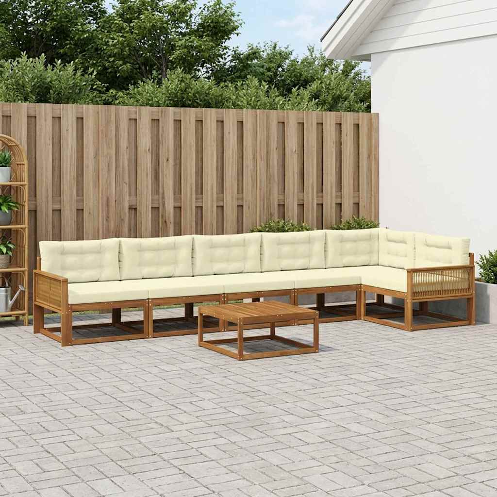vidaXL Set de canapele de exterior cu pernă 7 pcs Natural și Crem