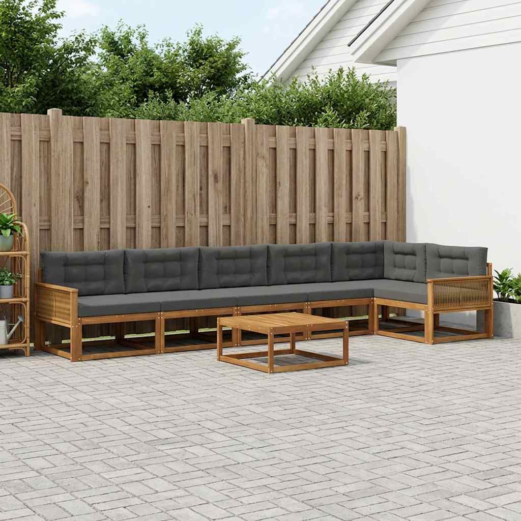 vidaXL Set de canapele de exterior cu pernă 7 pcs Natural și Antracit