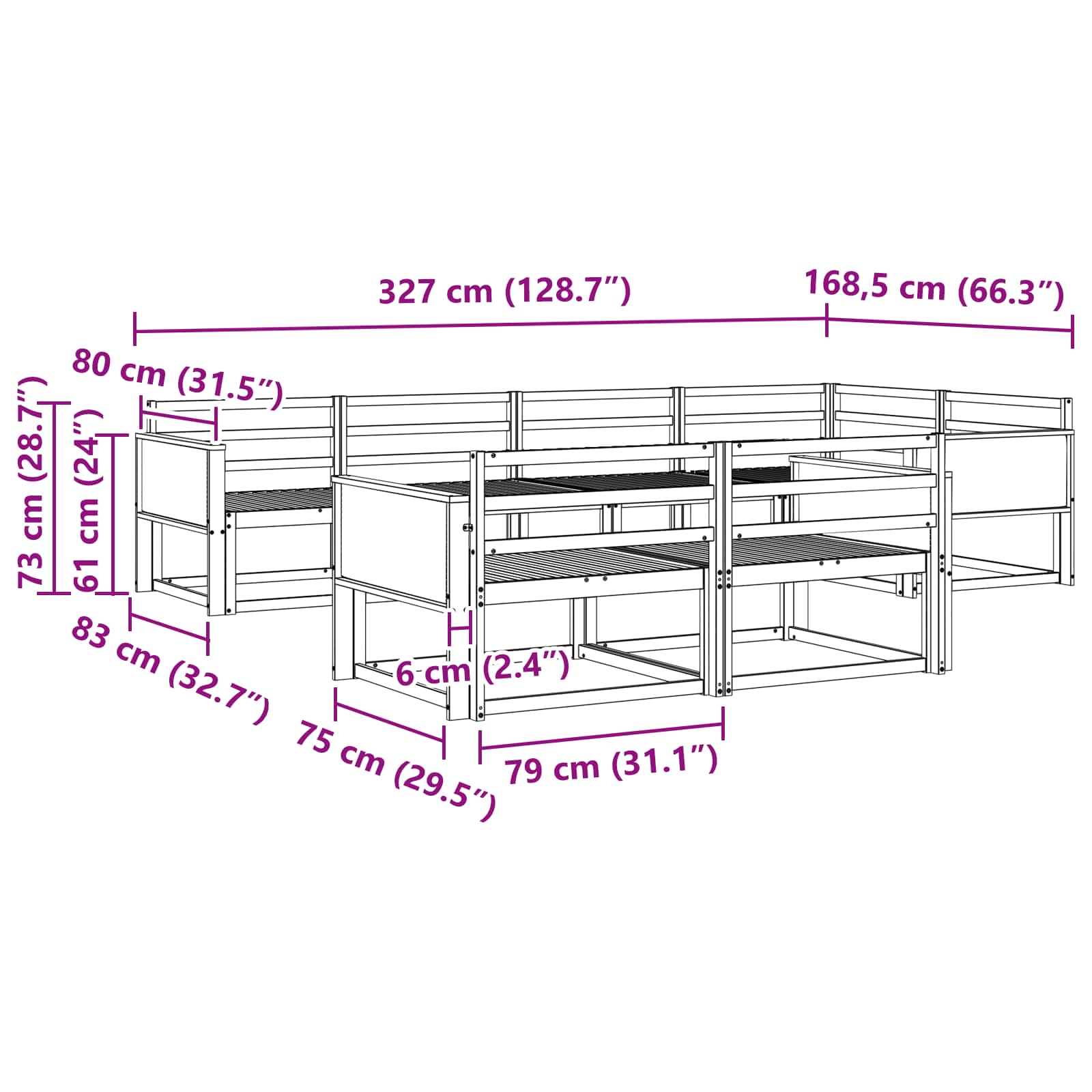 Buiten bankenset 7 pcs Naturel Massief Acaciahout image 5