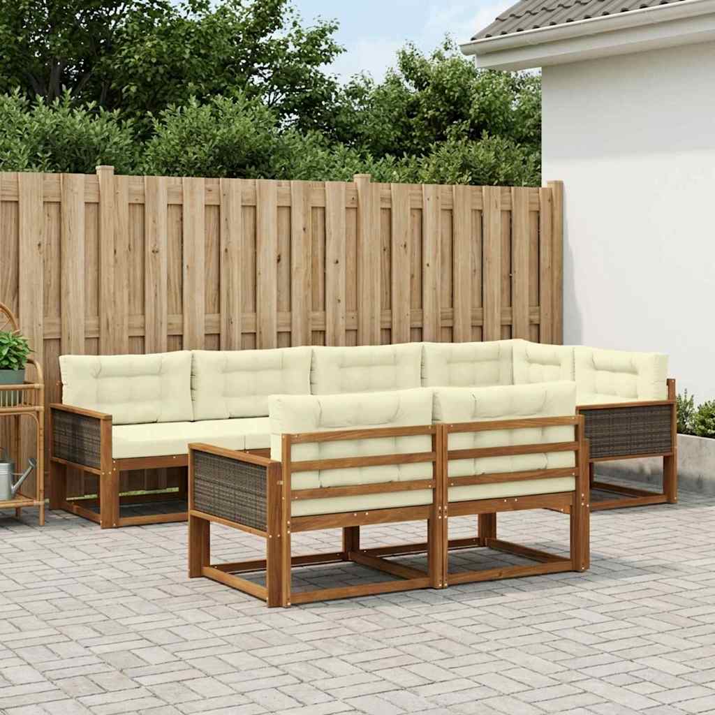 vidaXL Set de canapele de exterior cu pernă 7 pcs Natural și Crem
