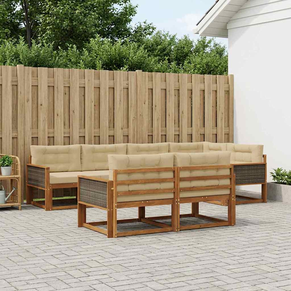 vidaXL Set de canapele de exterior cu pernă 7 pcs Natural și Bej