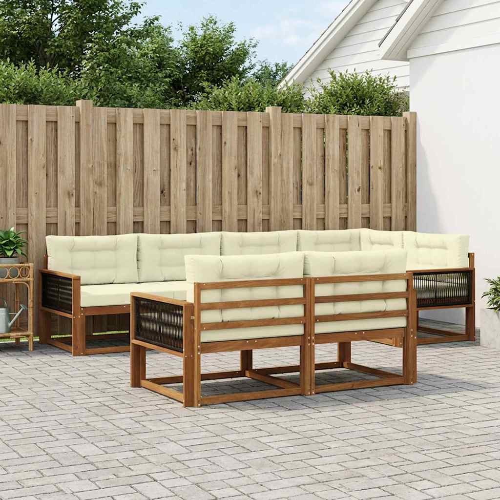 vidaXL Set de canapele de exterior cu pernă 7 pcs Natural și Crem