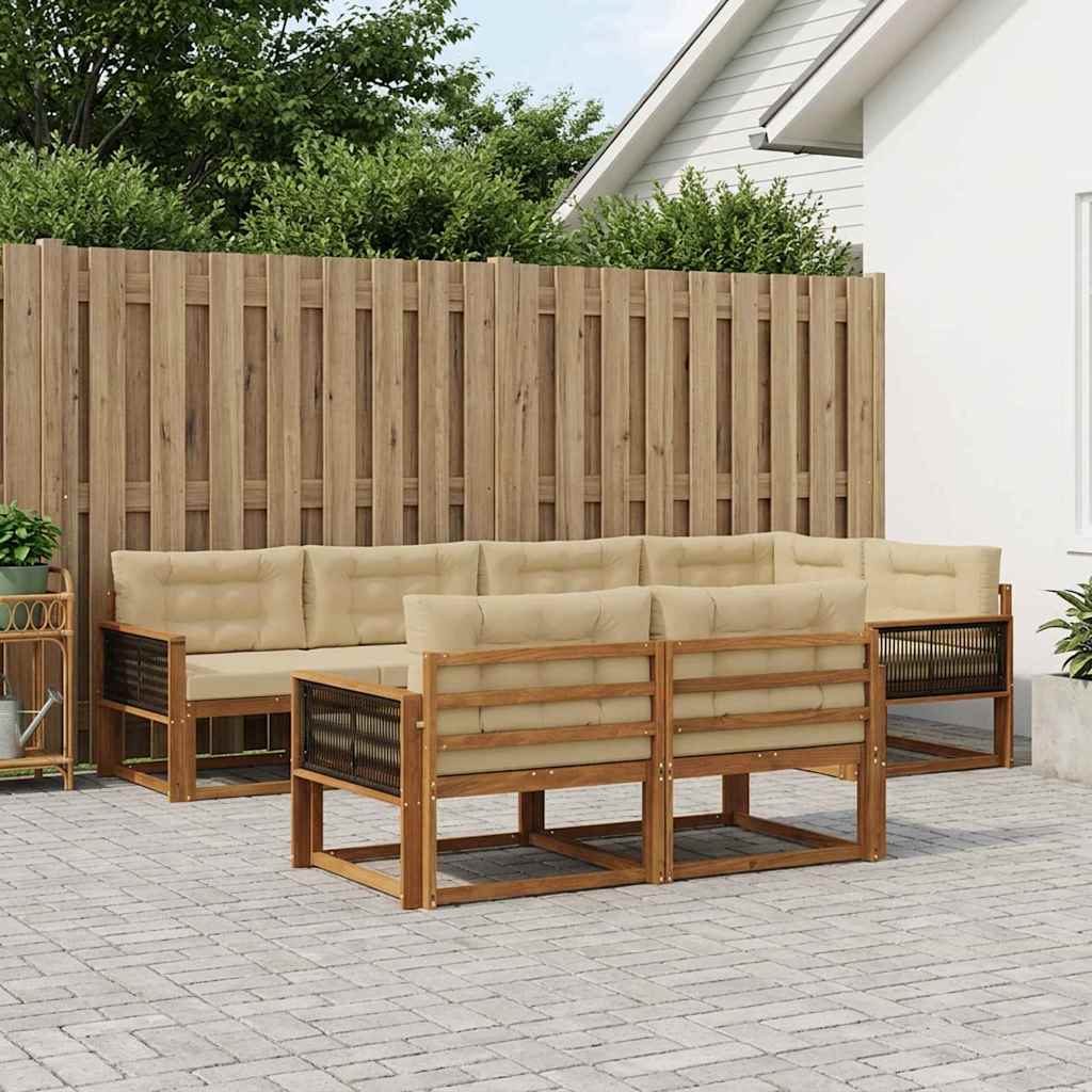 vidaXL Set de canapele de exterior cu pernă 7 pcs Natural și Bej