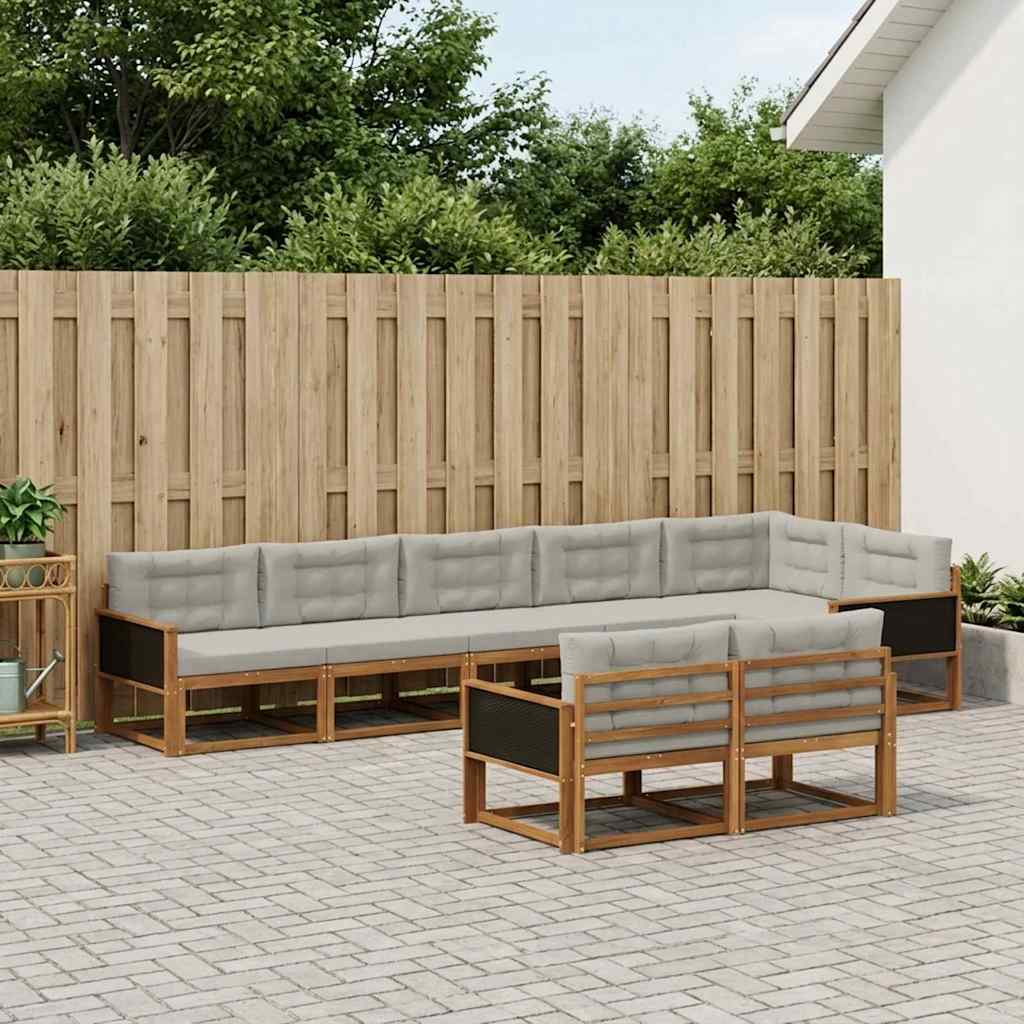 vidaXL Set de canapele de exterior 8 pcs Natural și Gri deschis