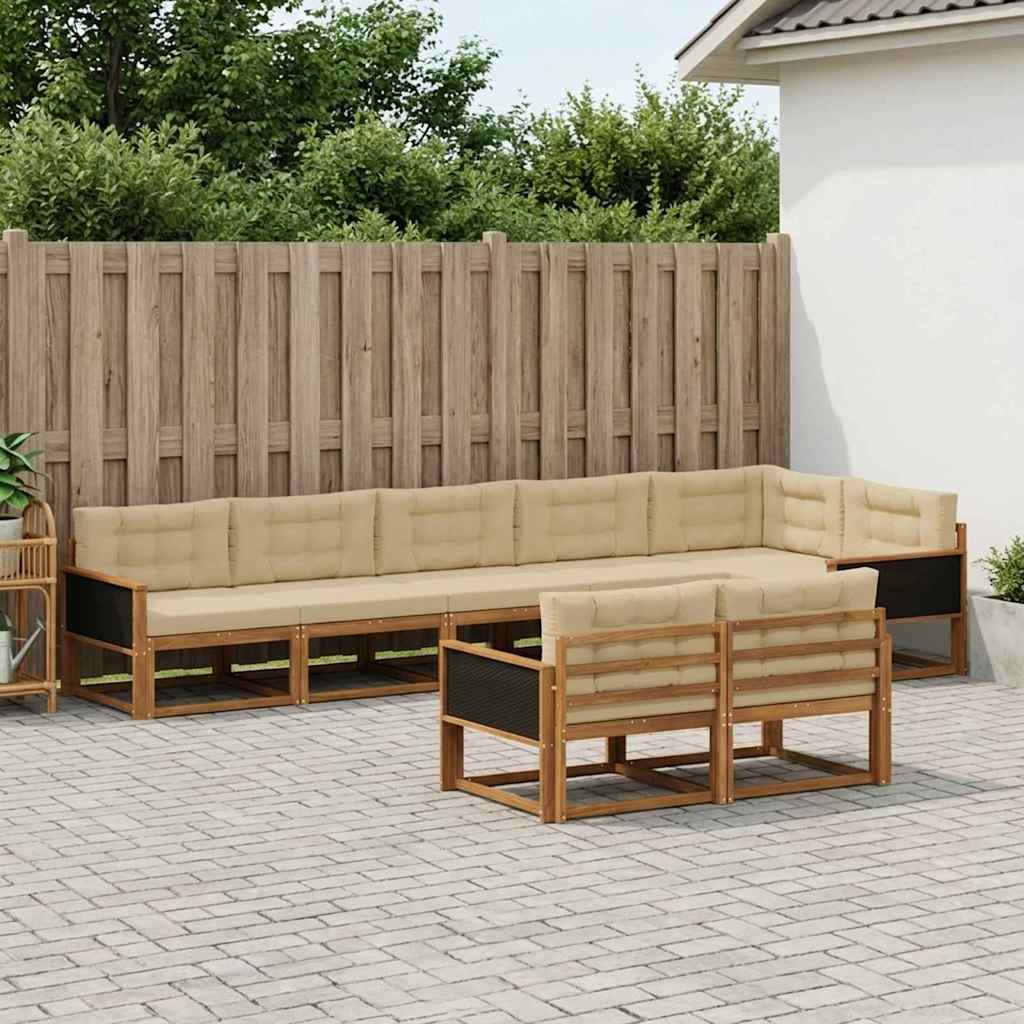 vidaXL Set de canapele de exterior cu pernă 8 pcs Natural și Bej