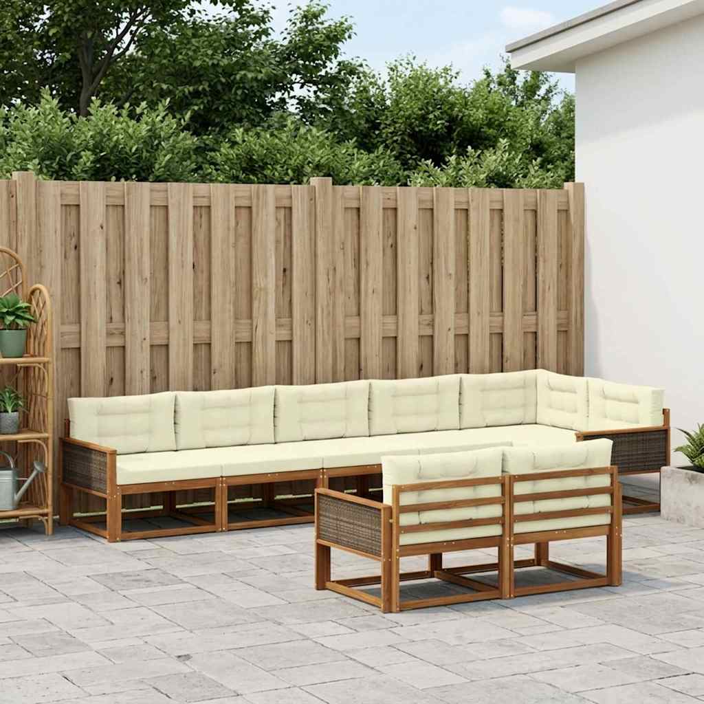 vidaXL Set de canapele de exterior cu pernă 8 pcs Natural și Crem