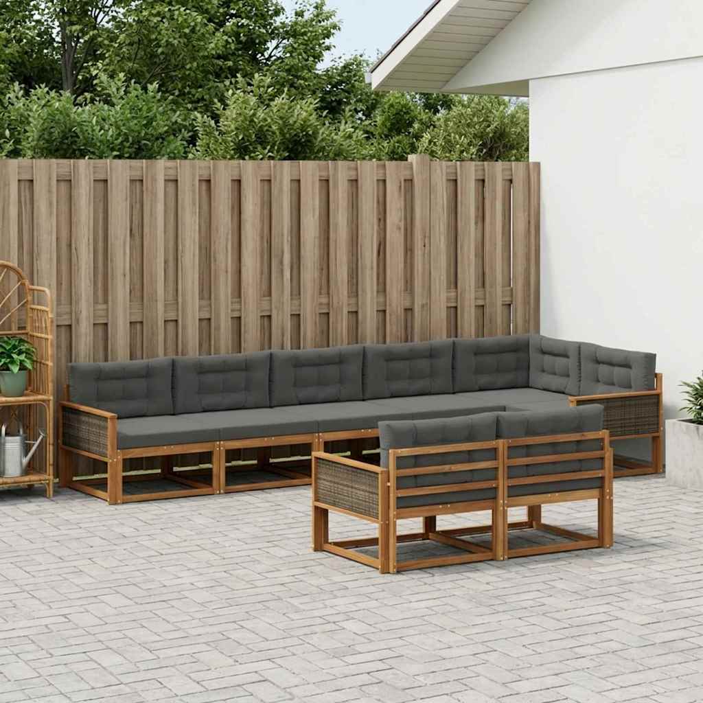 vidaXL Set de canapele de exterior cu pernă 8 pcs Natural și Antracit