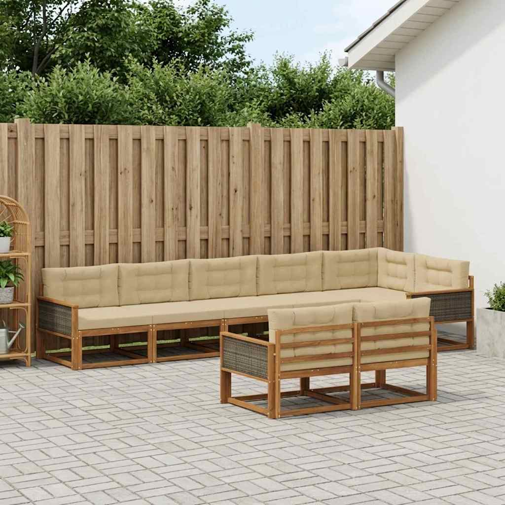 vidaXL Set de canapele de exterior cu pernă 8 pcs Natural și Bej