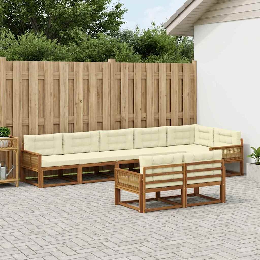 vidaXL Set de canapele de exterior cu pernă 8 pcs Natural și Crem