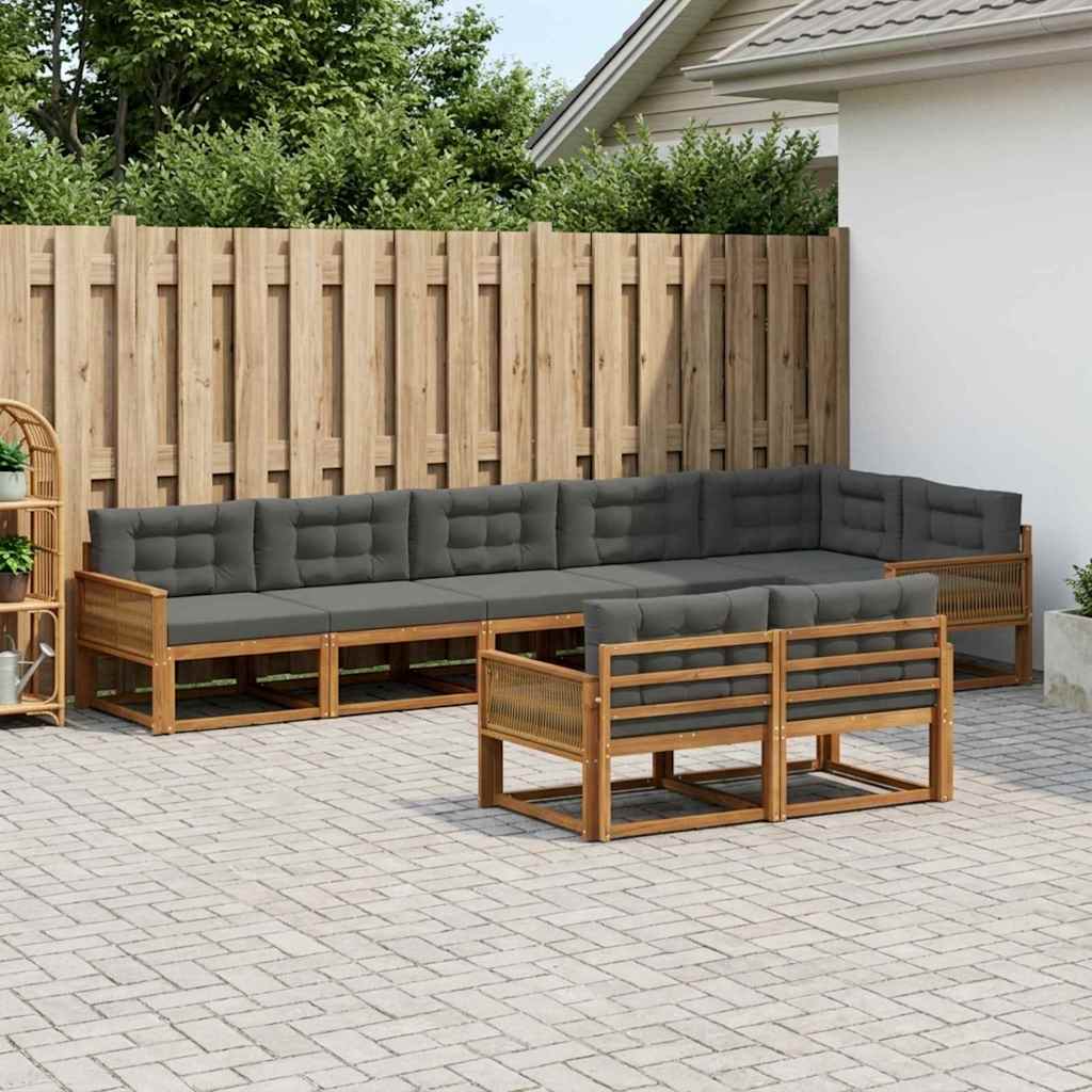 vidaXL Set de canapele de exterior cu pernă 8 pcs Natural și Antracit