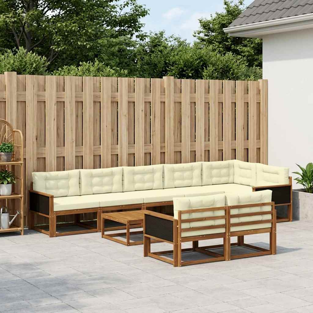vidaXL Set de canapele de exterior cu pernă 9 pcs Natural și Crem