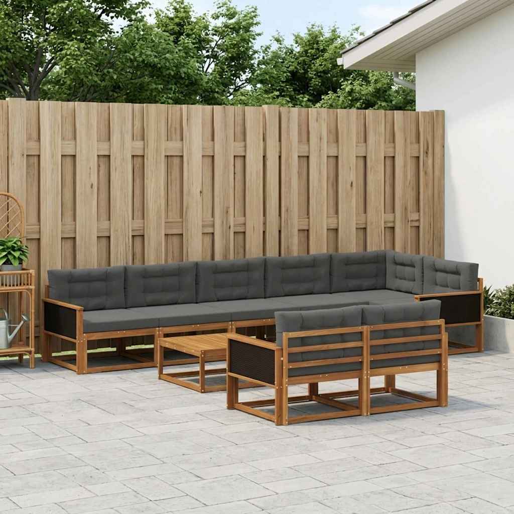 vidaXL Set de canapele de exterior cu pernă 9 pcs Natural și Antracit
