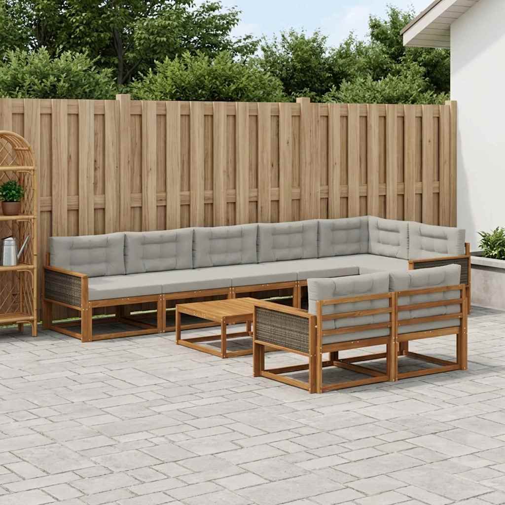 vidaXL Set de canapele de exterior 9 pcs Natural și Gri deschis