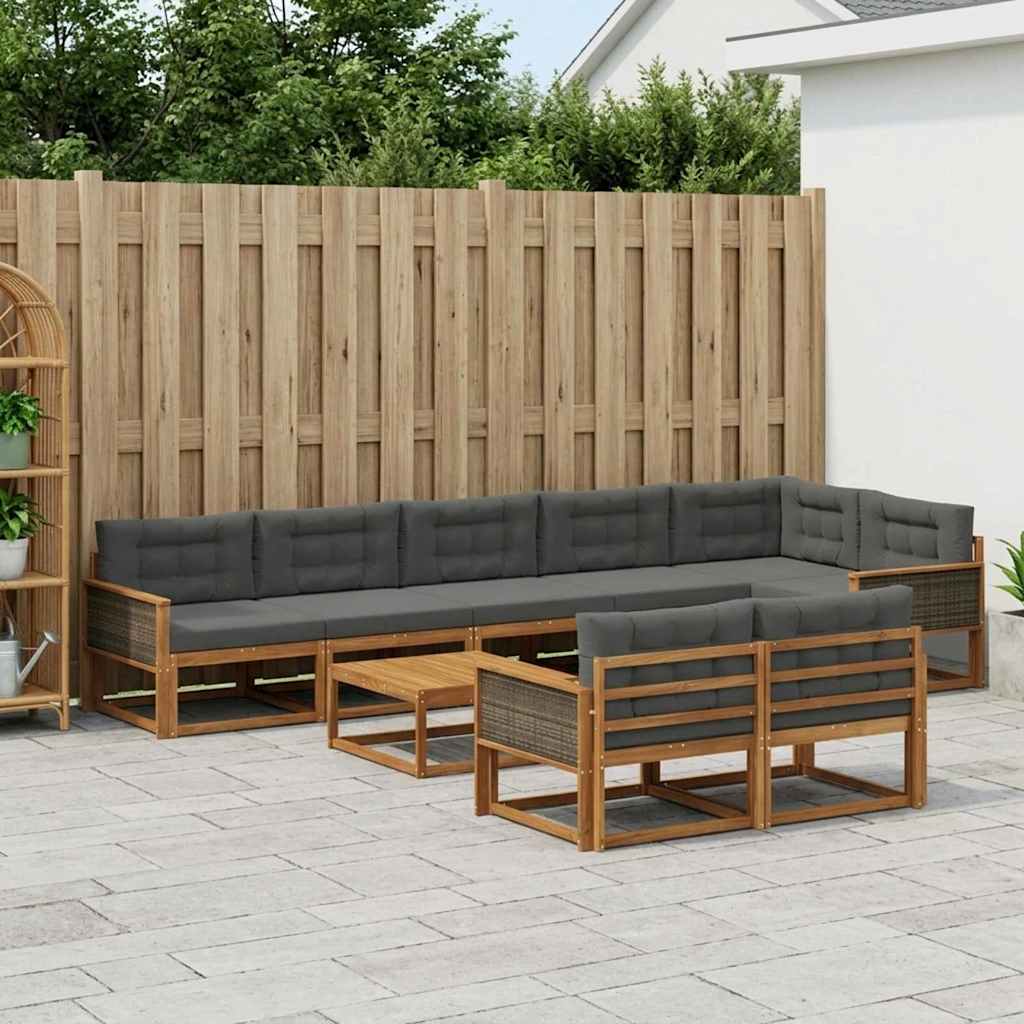 vidaXL Set de canapele de exterior cu pernă 9 pcs Natural și Antracit