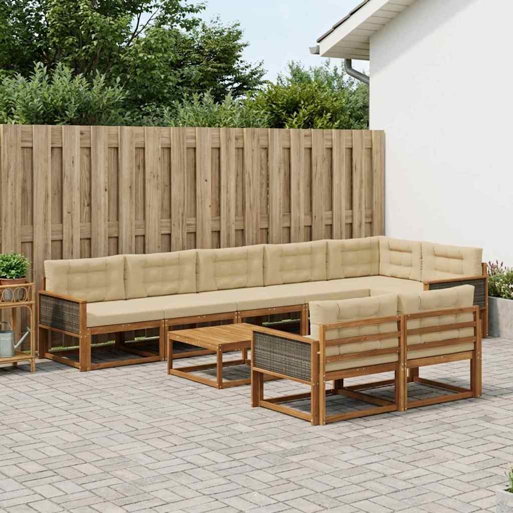 vidaXL Set de canapele de exterior cu pernă 9 pcs Natural și Bej