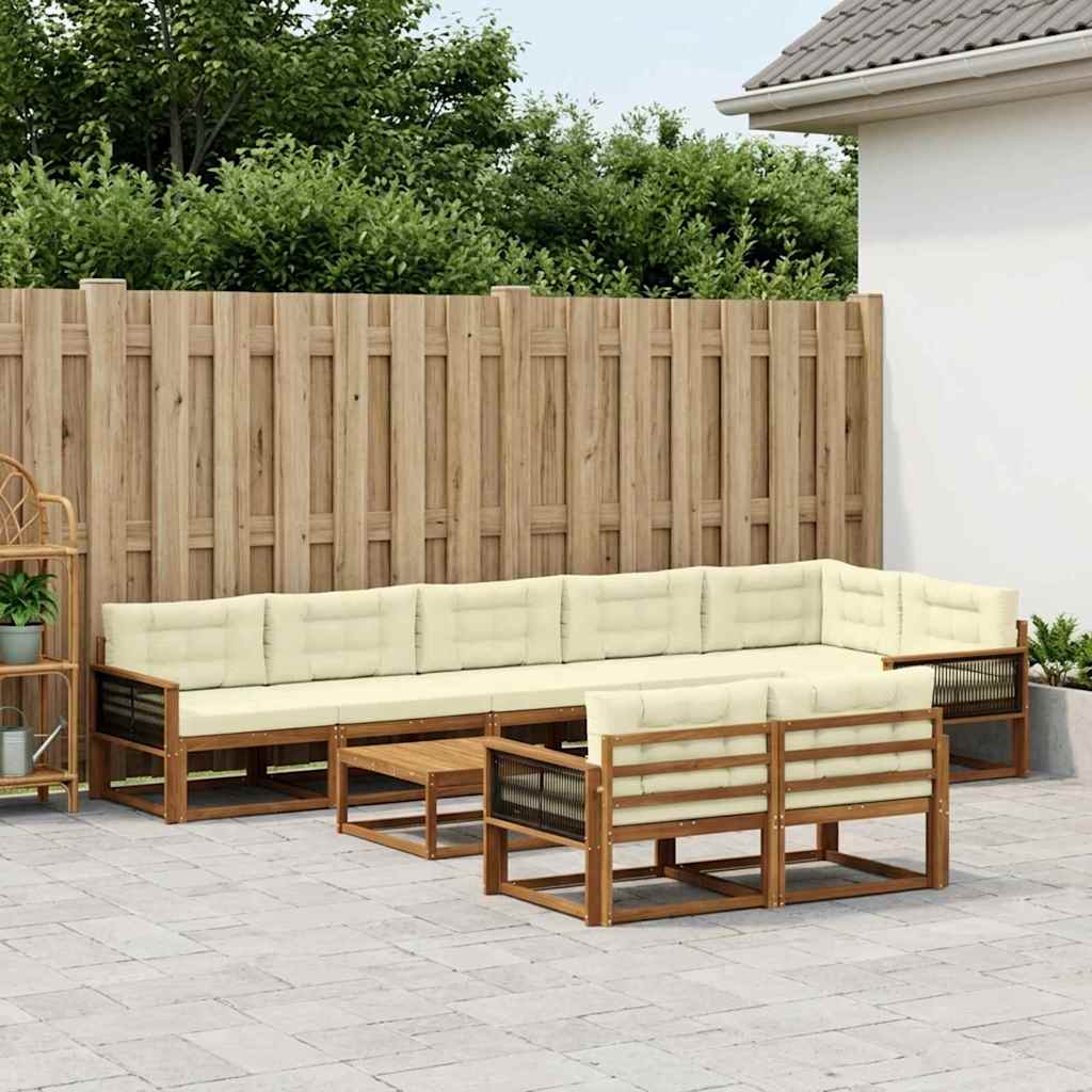 vidaXL Set de canapele de exterior cu pernă 9 pcs Natural și Crem