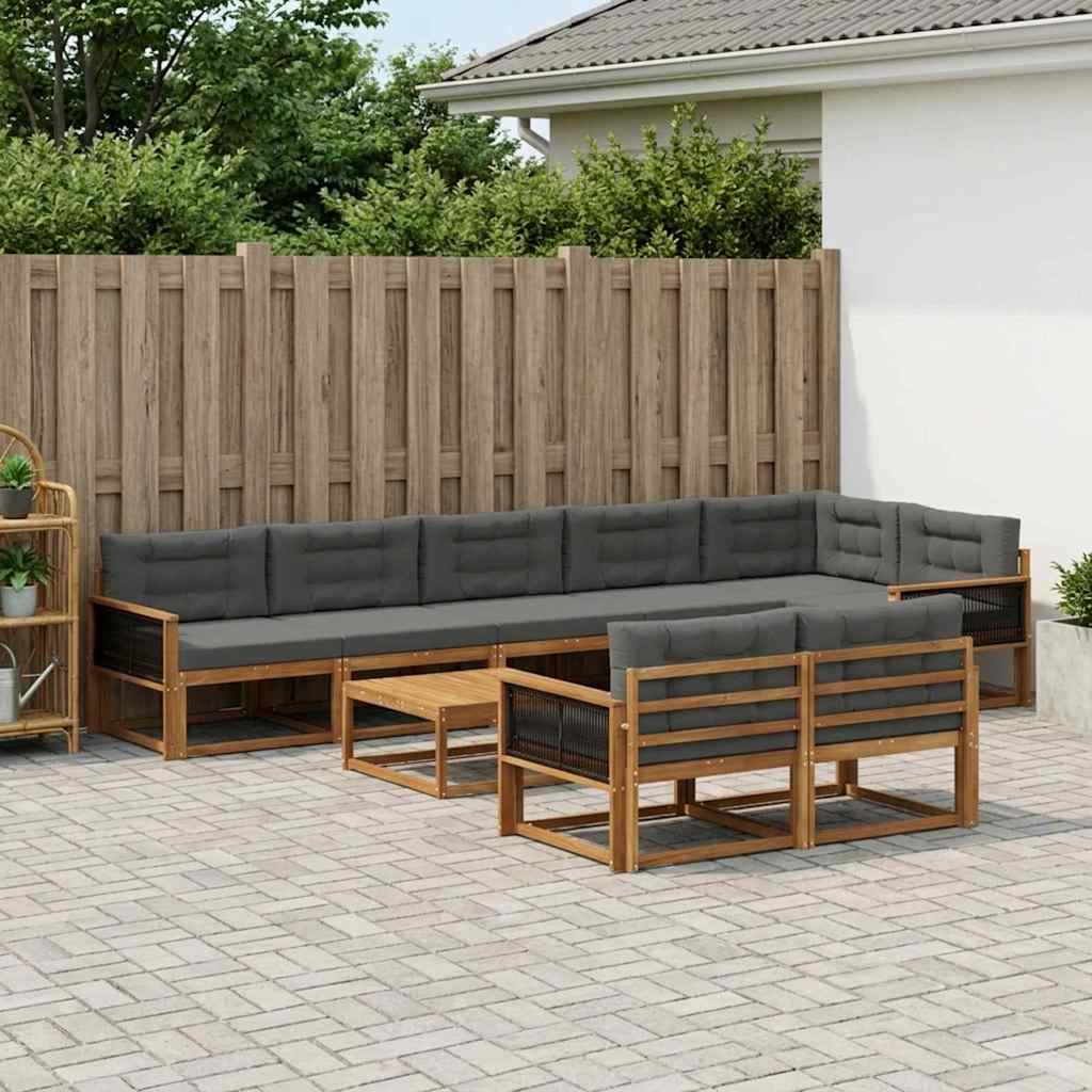 vidaXL Set de canapele de exterior cu pernă 9 pcs Natural și Antracit