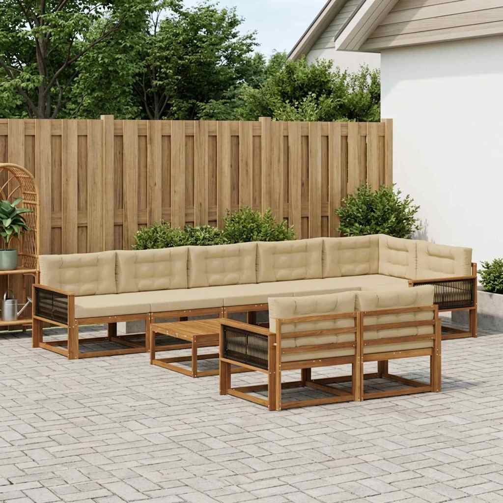 vidaXL Set de canapele de exterior cu pernă 9 pcs Natural și Bej