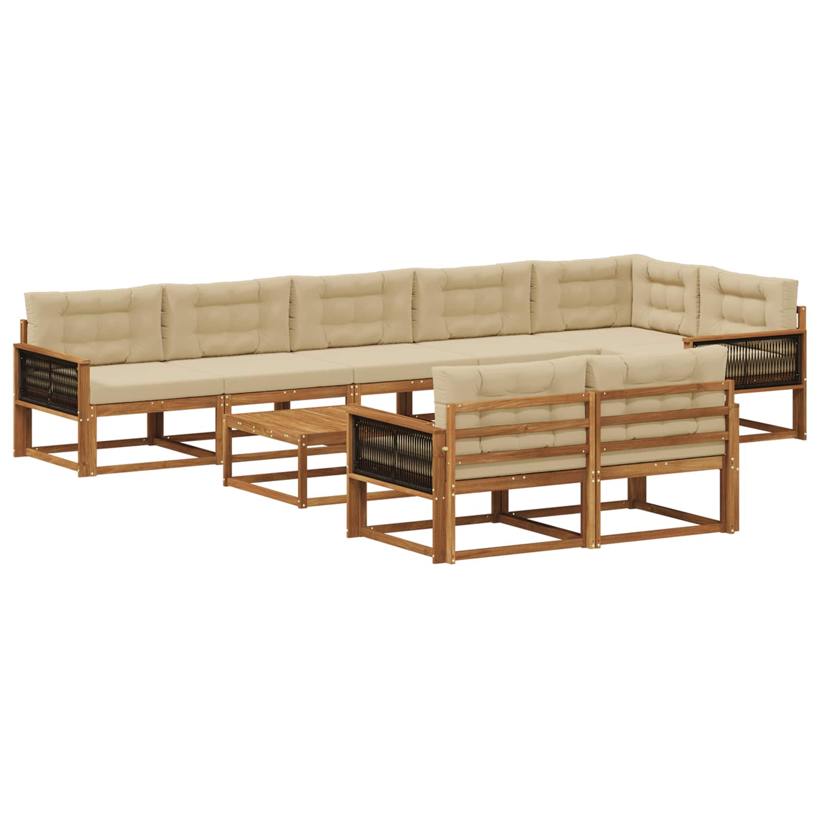 vidaXL Set de canapele de exterior cu pernă 9 pcs Natural și Bej