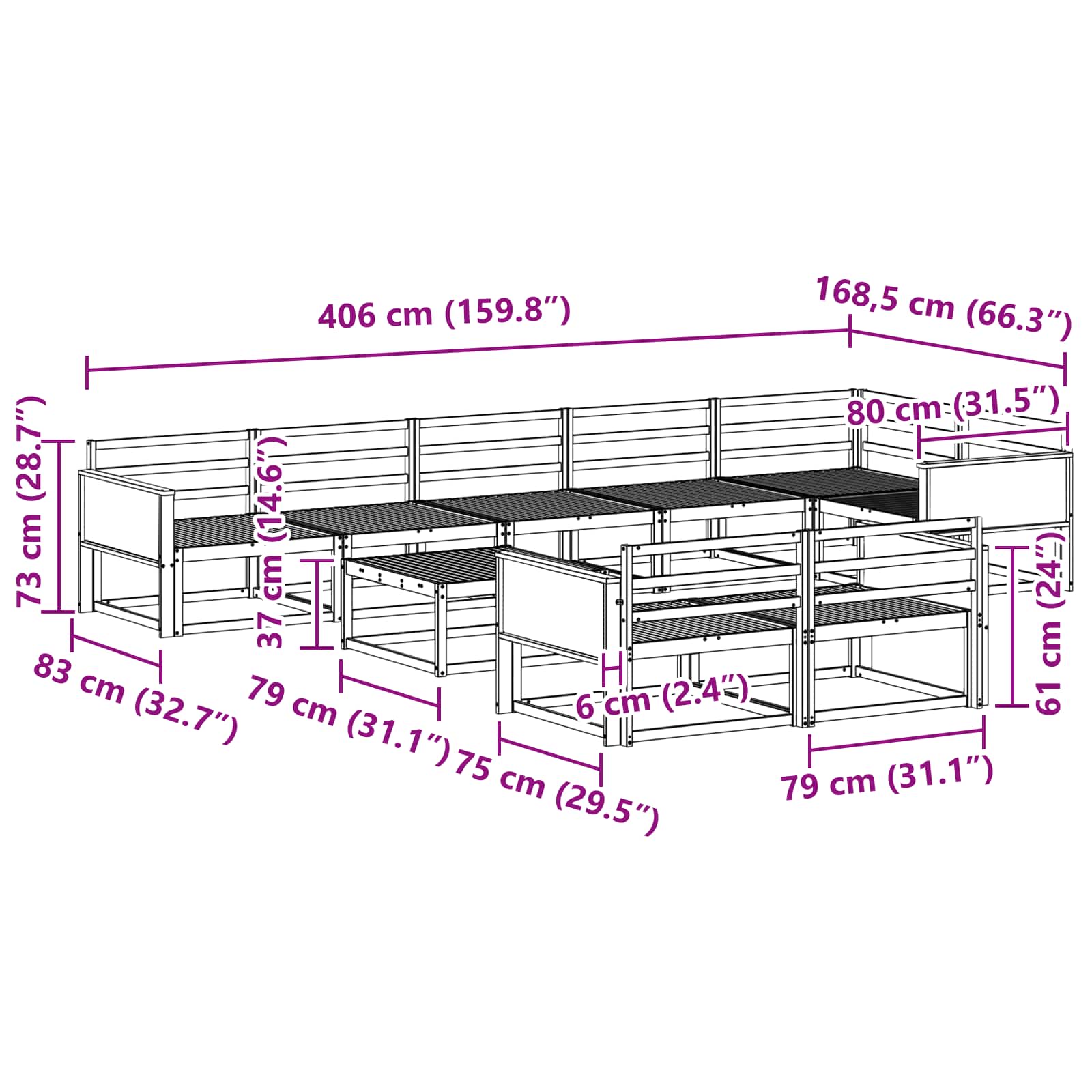 Buiten bankenset 9 pcs Naturel Massief Acaciahout image 8