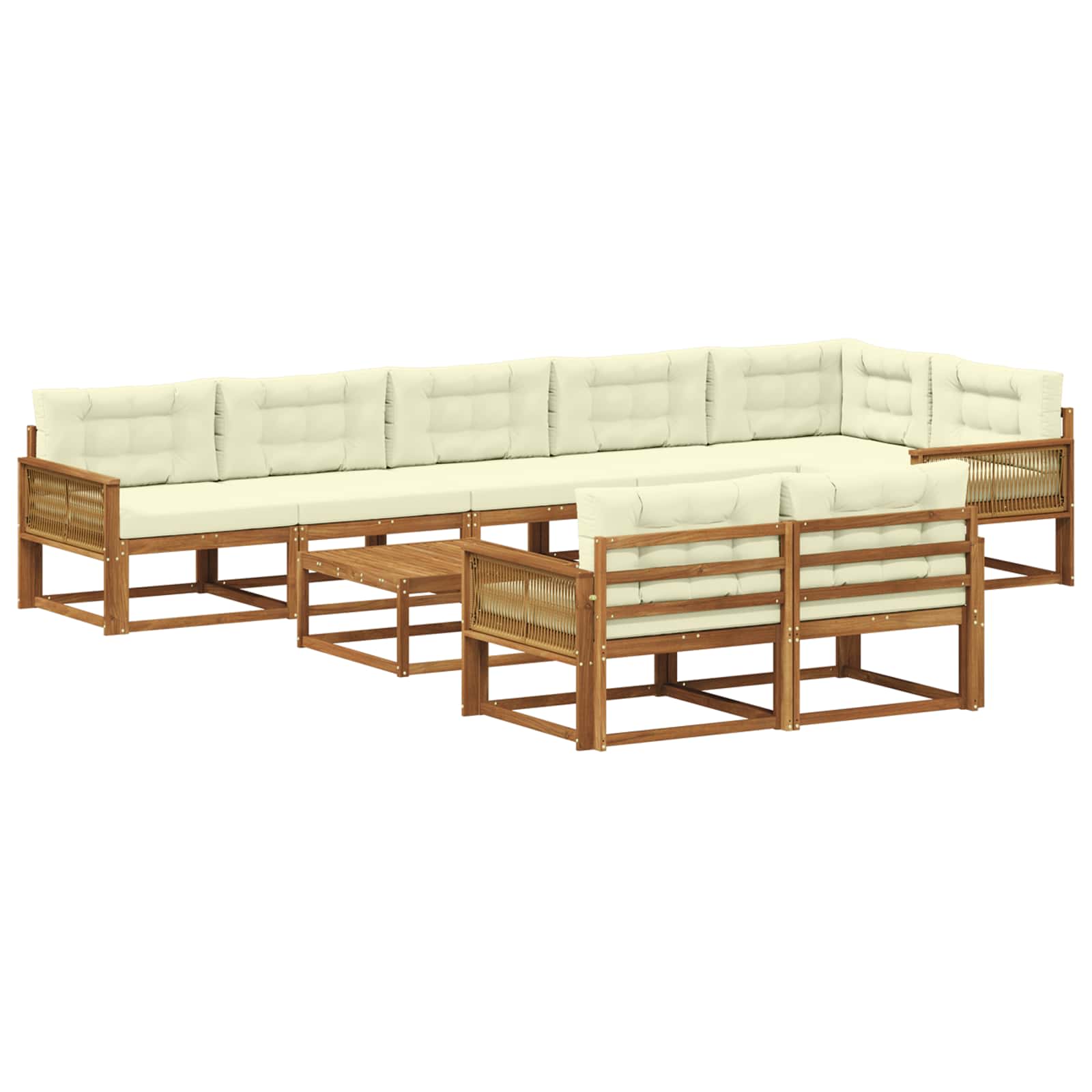 vidaXL Set de canapele de exterior cu pernă 9 pcs Natural și Crem