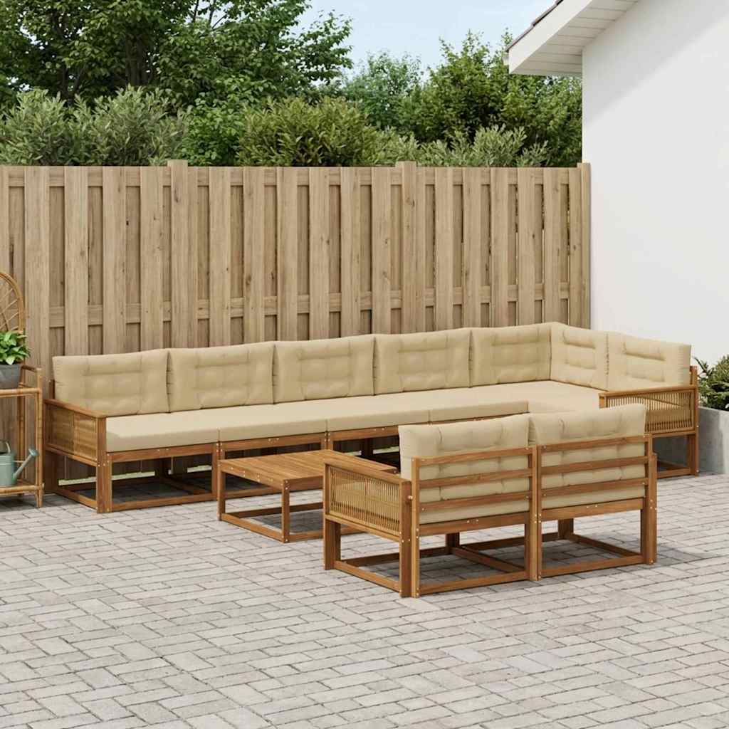 vidaXL Set de canapele de exterior cu pernă 9 pcs Natural și Bej