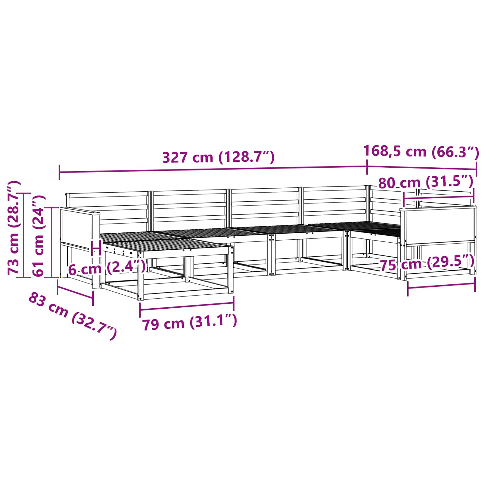 Buiten bankenset 6 pcs Naturel Massief Acaciahout image 7