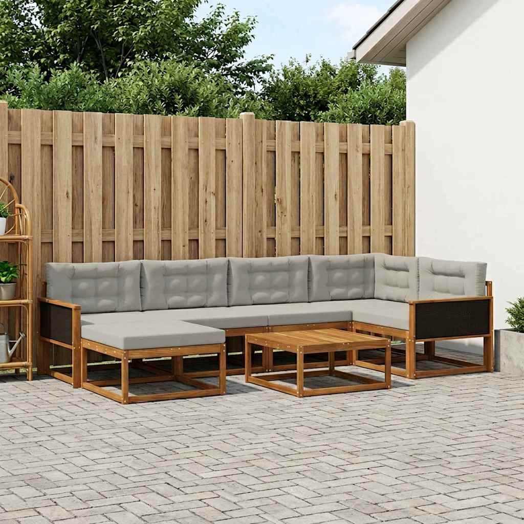 vidaXL Set de canapele de exterior 7 pcs Natural și gri deschis